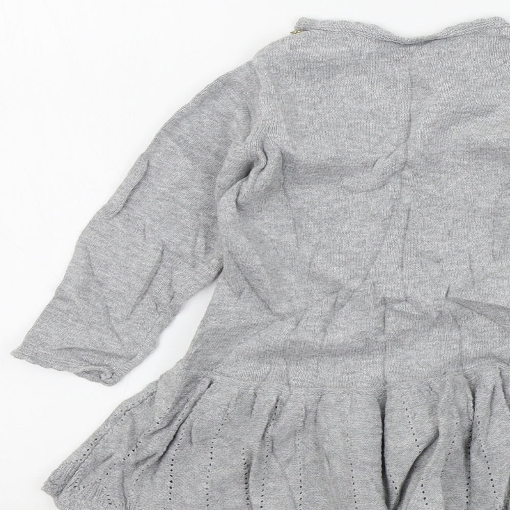 Brand and care label for Lindex girls’ grey colourblock fit & flare, size 9-12, months