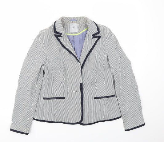 Tu Womens Blue Striped Jacket Blazer Size 12
