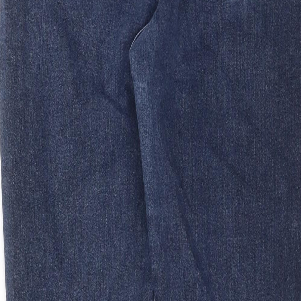 Brand and care label for ASOS women’s blue denim skinny jeans, size UK 30, in, 28-inch leg