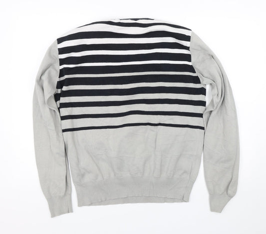 Solid Luxury Womens Grey Striped Pullover Jumper Size XL