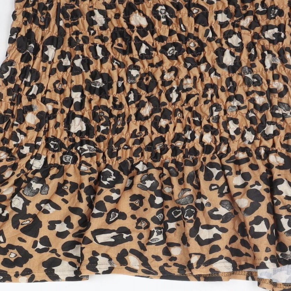 Brand and care label for ASOS women’s beige animal print flare skirt, size UK 10, - elastic waist band