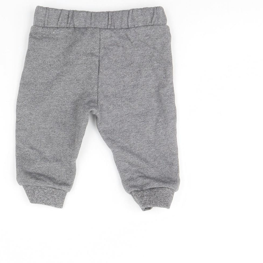 Brand and care label for F&F Baby Grey Jogger Trousers, size 3-6, Months
