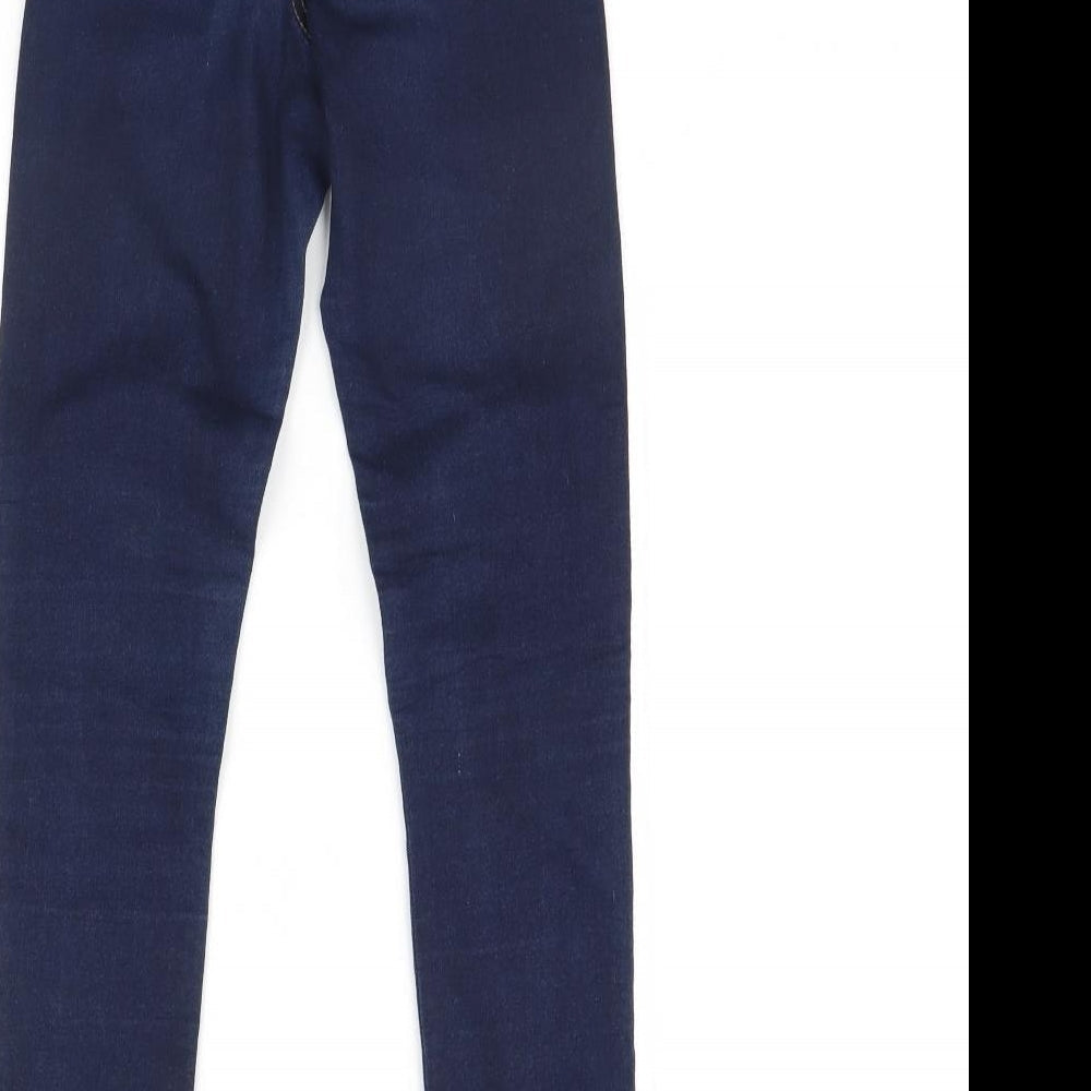 Brand and care label for Denim & Co. women’s blue denim skinny jeans, size UK 8, 28-inch leg