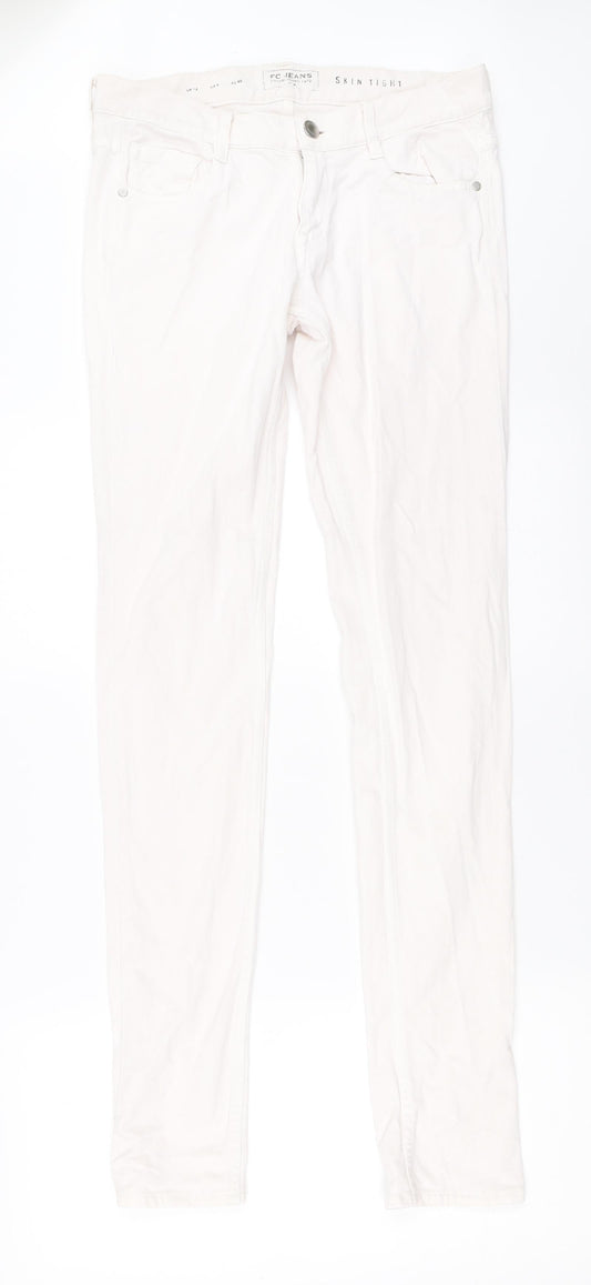 Additional front view of FC Jeans women’s white denim skinny jeans, size UK 12, 32-inch leg