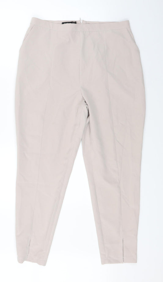 Womens UK Size 14 Boohoo Regular Fit Dress Pants Beige Trousers