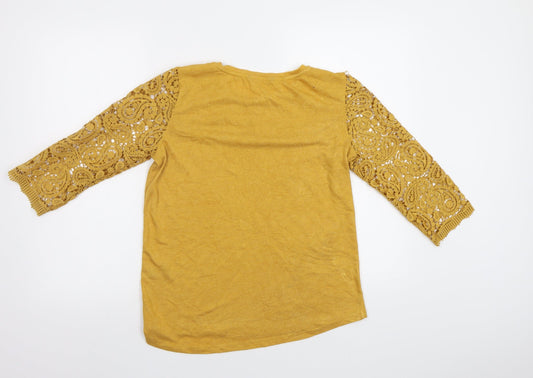 George Womens Yellow Basic Blouse Size 10 - Lace Sleeves