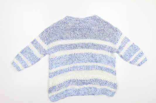 M&S Womens Blue Striped Pullover Jumper Size 14