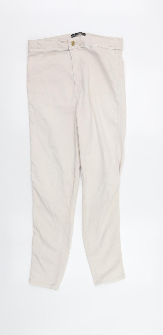 Womens UK Size 14 Bershka Regular Fit Skinny Ivory Jeans