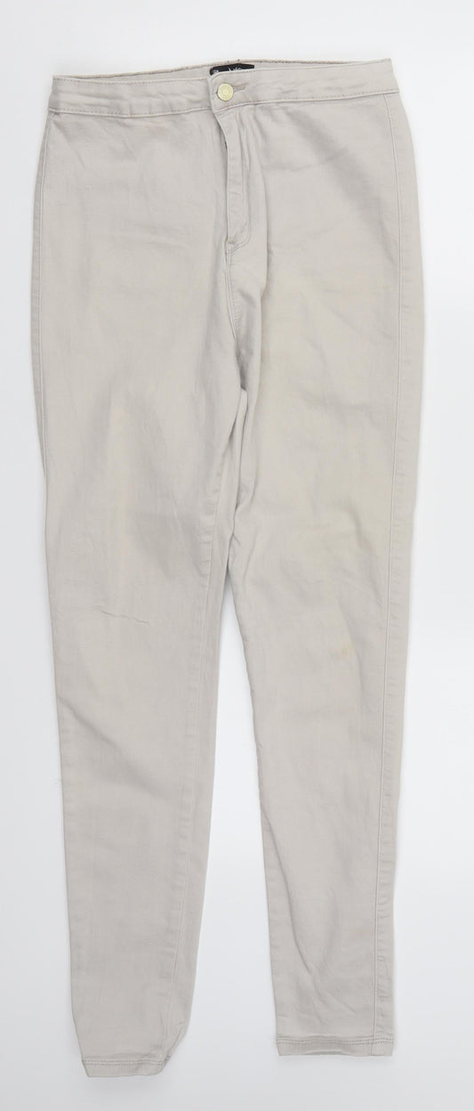 Additional front view of Missguided women’s grey denim skinny jeans, size UK 14, 28-inch leg