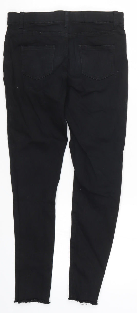 Additional front view of Denim Co girls’ black denim skinny jeans, size 11-12, years - distressed look