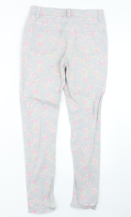 George Womens Grey Floral Denim Straight Jeans Size 10 L26.5 in