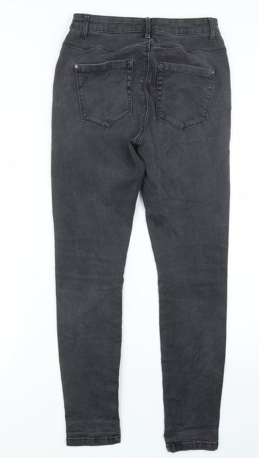 Back view of Only women’s black denim straight jeans, size M, 27-inch leg