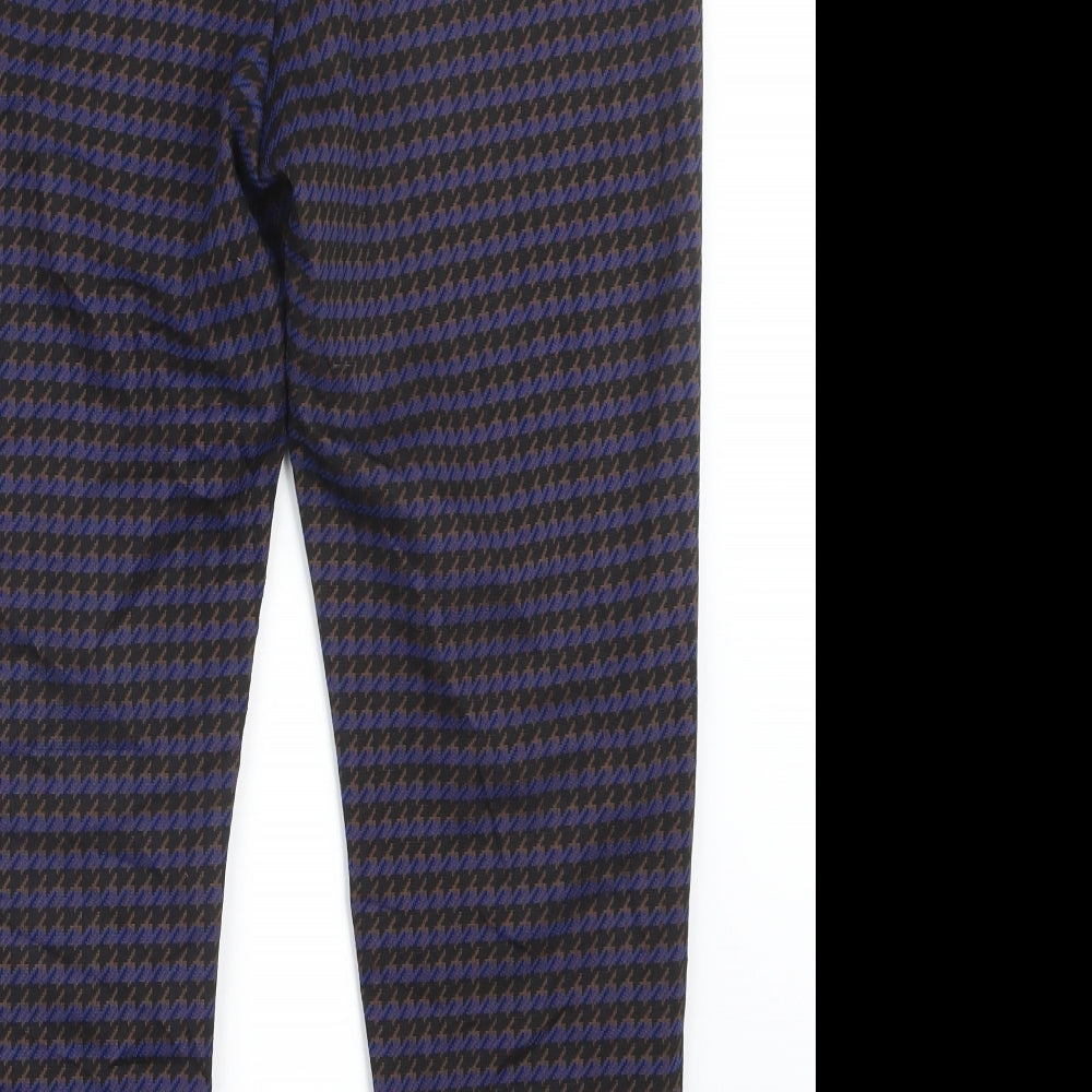 Marks and Spencer Womens Blue Houndstooth Trousers Size 16 L25.5 in