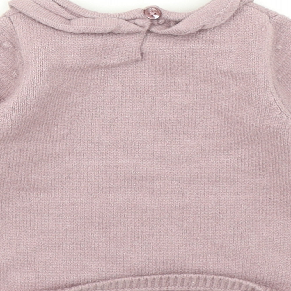 Brand and care label for George girls’ pink polka dot knit jumper, size 3-6, months