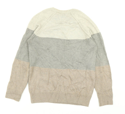 M&S Mens Brown Striped Knit Pullover Jumper Size S