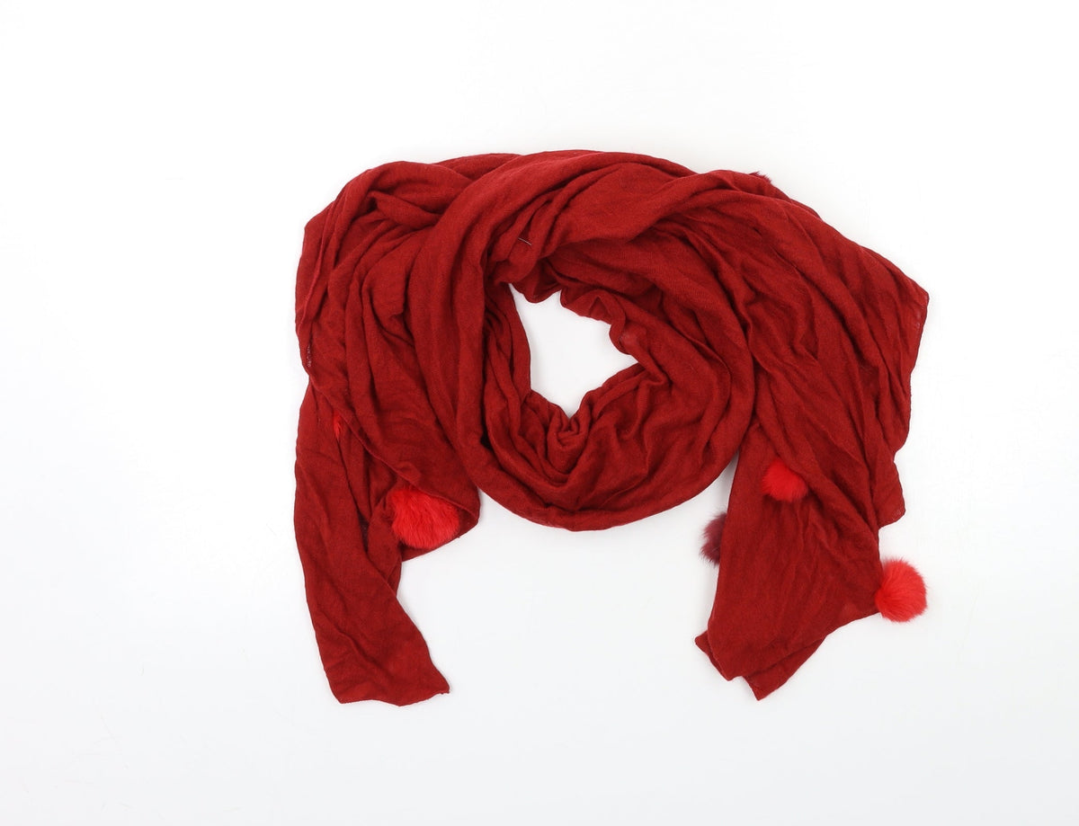 MISS TREND Womens Red Scarf - pom pom