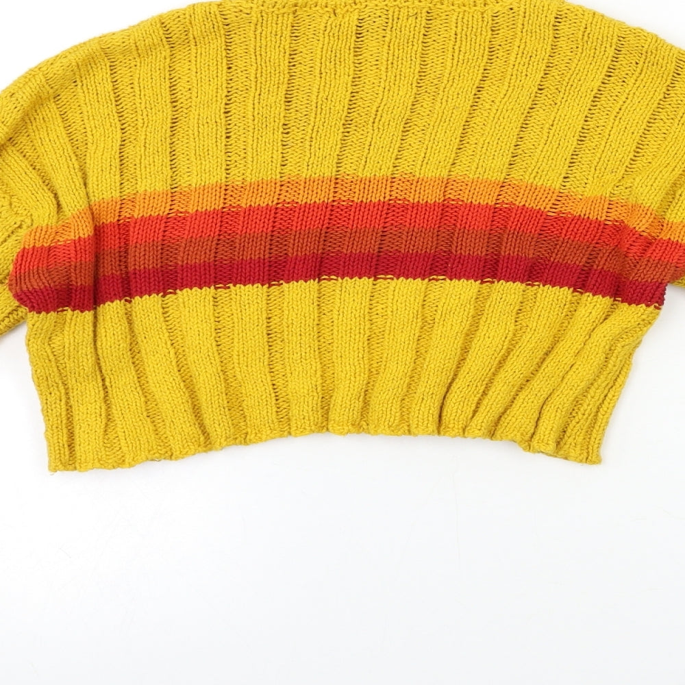FOREVER 21 Womens Yellow Striped Knit Pullover Jumper Size S