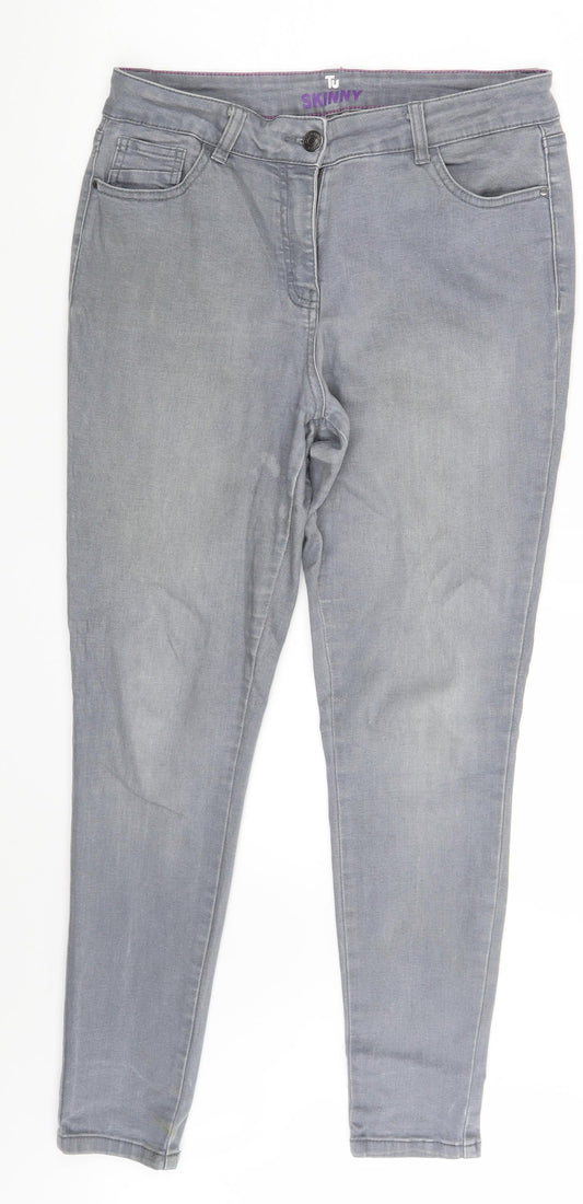 Tu Womens Grey Denim Skinny Jeans Size 12 L26 in