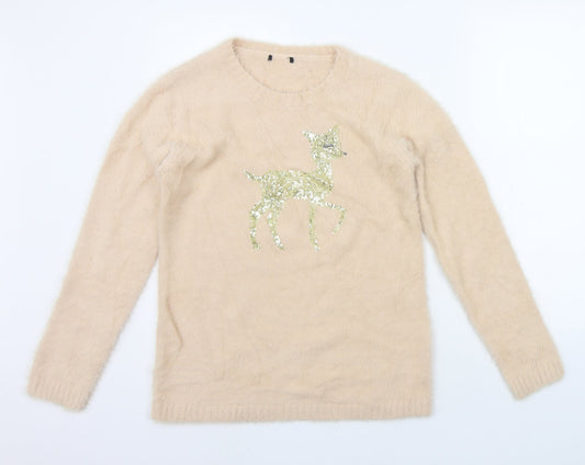 Womens UK Size 10 Preworn Beige Pullover Jumper