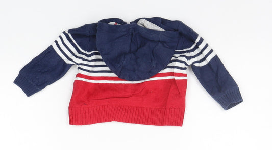 Mothercare Girls Blue Striped Full Zip Jumper Size 0-3 Months