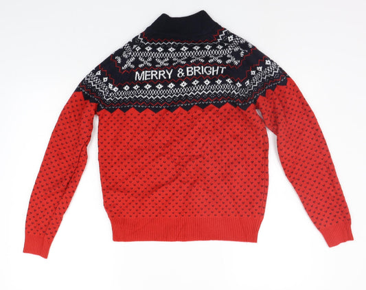 Avenue Mens Red Geometric Pullover Jumper Size S