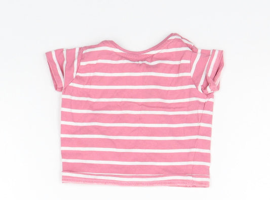 deniem co Girls Pink Striped Basic T-Shirt Size 3-6 Months