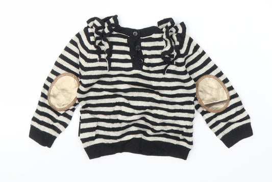 Baby K Girls Black Striped Cardigan Jumper Size 6-9 Months