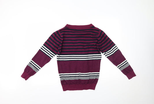 EWM Womens Purple Striped Pullover Jumper Size M