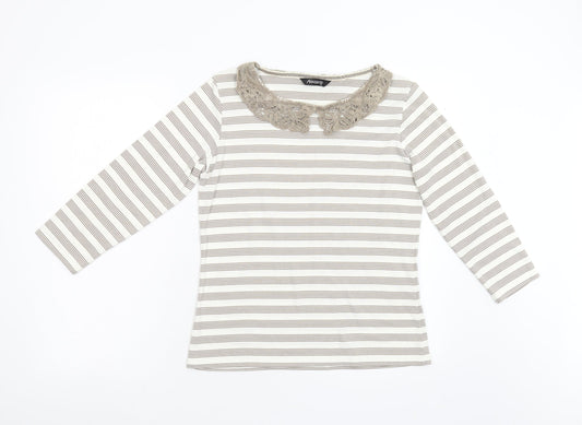 Alexara Womens Brown Striped Basic T-Shirt Size 14