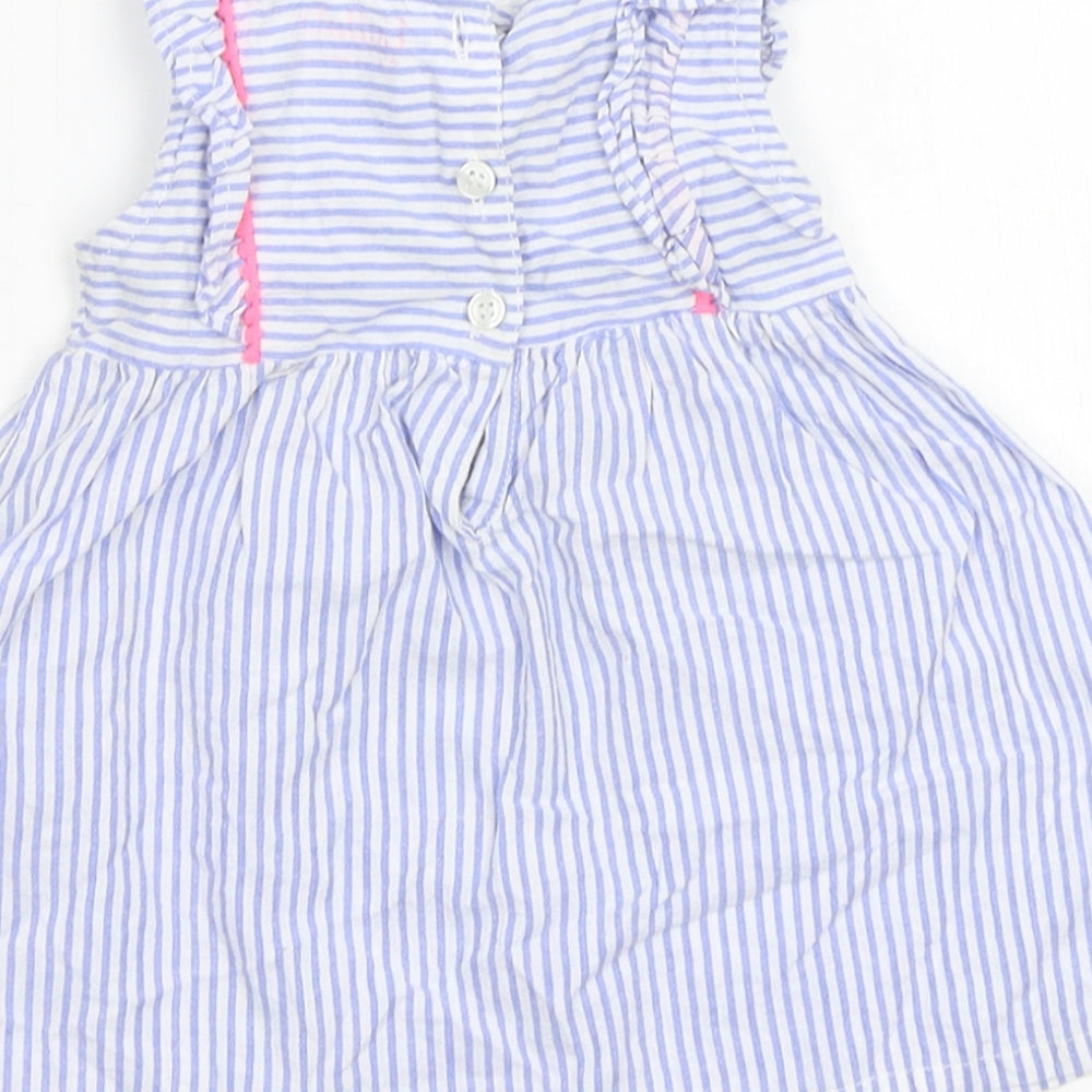 Brand and care label for Lullaby Baby Blue Striped A-Line, size 0-3, Months