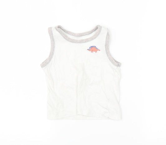 TU Boys White Basic Tank Size 3-4 Years - Dinosaur