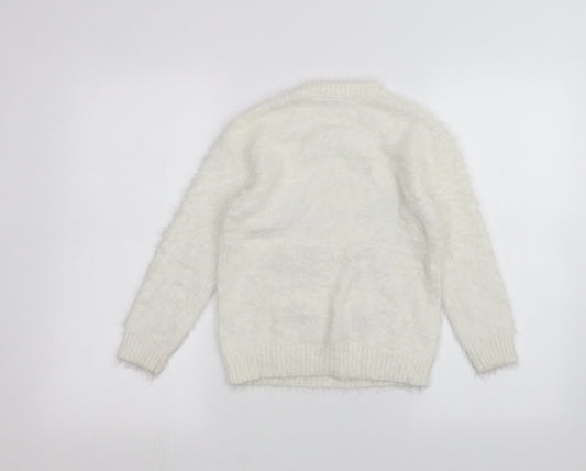 Matalan Girls White Pullover Jumper Size 8 Years - Unicorn