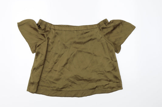 New Look Womens Green Satin Basic Blouse Size 14