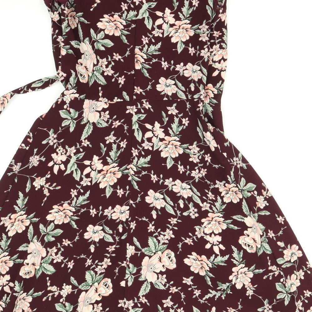 Newlook Womens Purple Floral Wrap Dress Size 6
