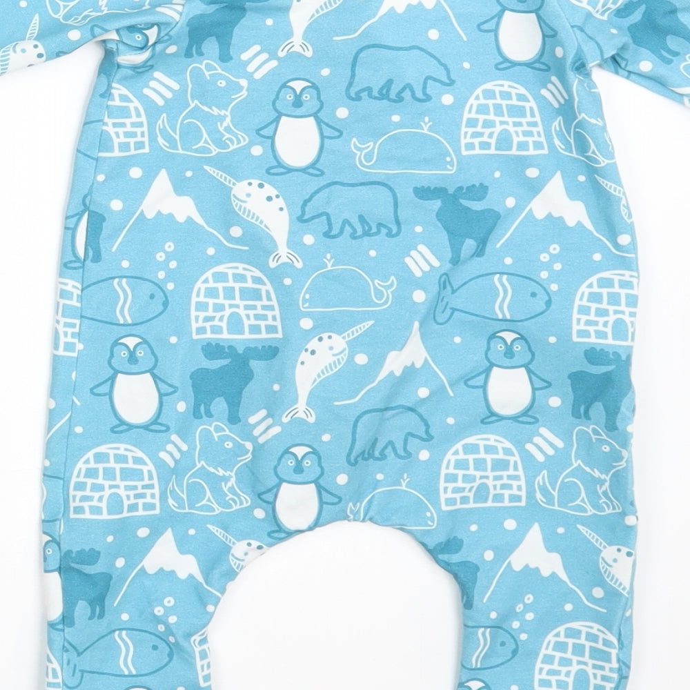 Brand and care label for Preworn boys’ blue animal print coverall one-piece one size