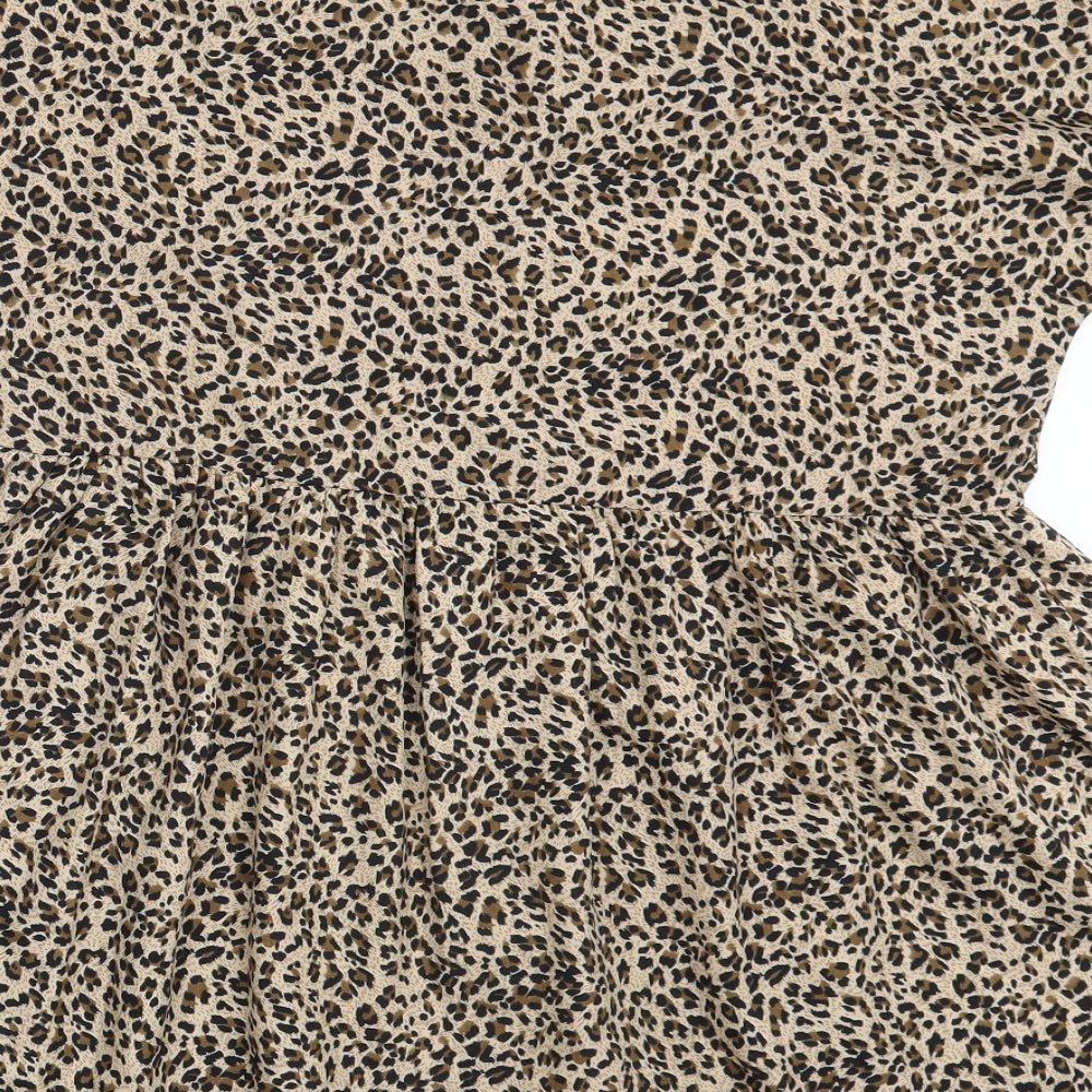 Boohoo Womens Brown Animal Print Basic Button-Up Size 8