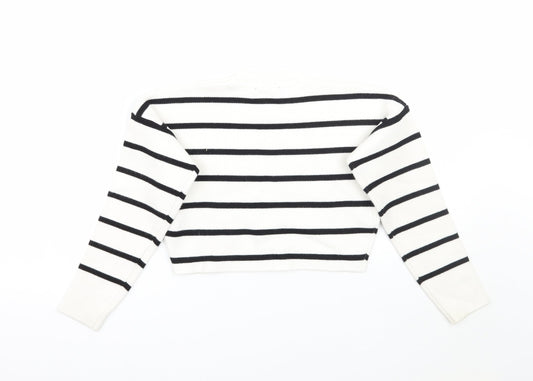 Newlook Girls White Striped Pullover Jumper Size 8 Years