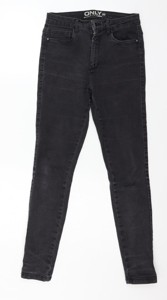 Additional front view of Only women’s grey denim skinny jeans, size UK 30, in, 27-inch leg
