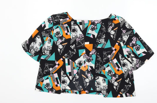 Miss Selfridge Womens Black Geometric Basic Blouse Size 14