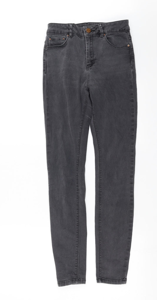 Additional front view of ASOS women’s grey denim skinny jeans, size UK 28, in, 30-inch leg