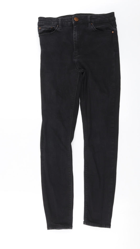 Additional front view of ASOS women’s black denim skinny jeans, size UK 28, in, 28-inch leg