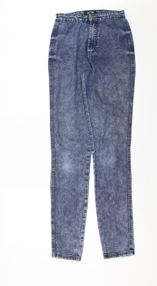Additional front view of Missguided women’s blue denim skinny jeans, size UK 8, 33-inch leg