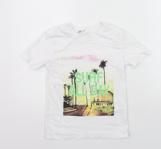 H&M Boys White Basic T-Shirt Size 7-8 Years