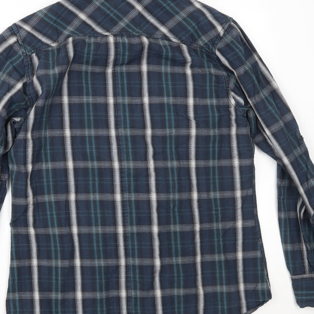 Primark Mens Blue Plaid Button-Up Size S