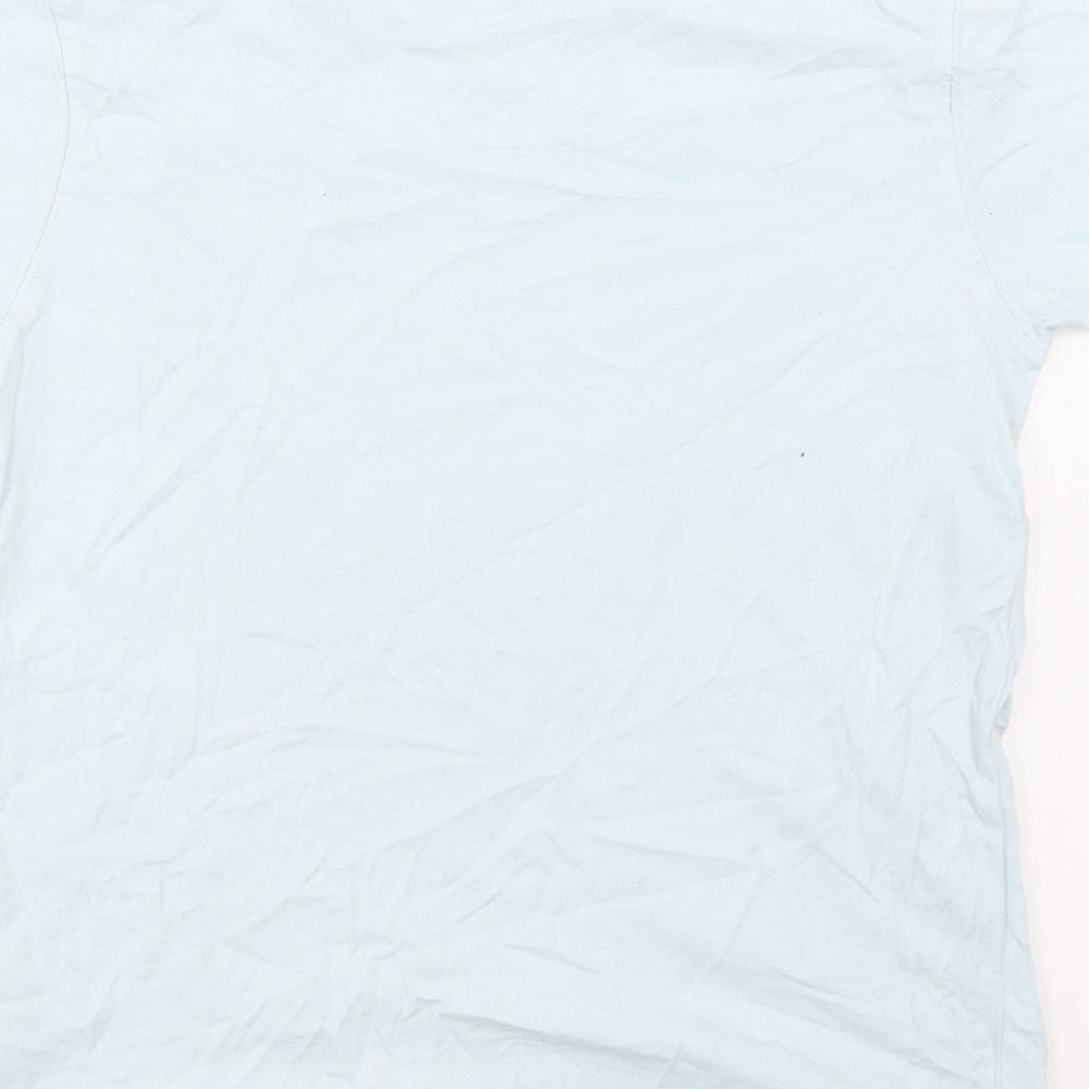 Brand and care label for Rebel boys’ blue basic t-shirt, size 11-12, years