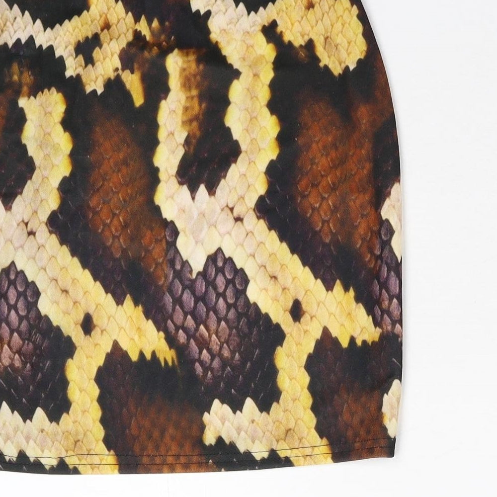 Brand and care label for Missguided women’s multicoloured animal print straight & pencil skirt, size UK 6