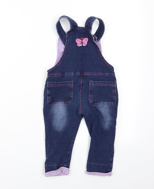 Kidscoolspace Girls Blue Animal Print Dungaree One-Piece - Rabbit Logo