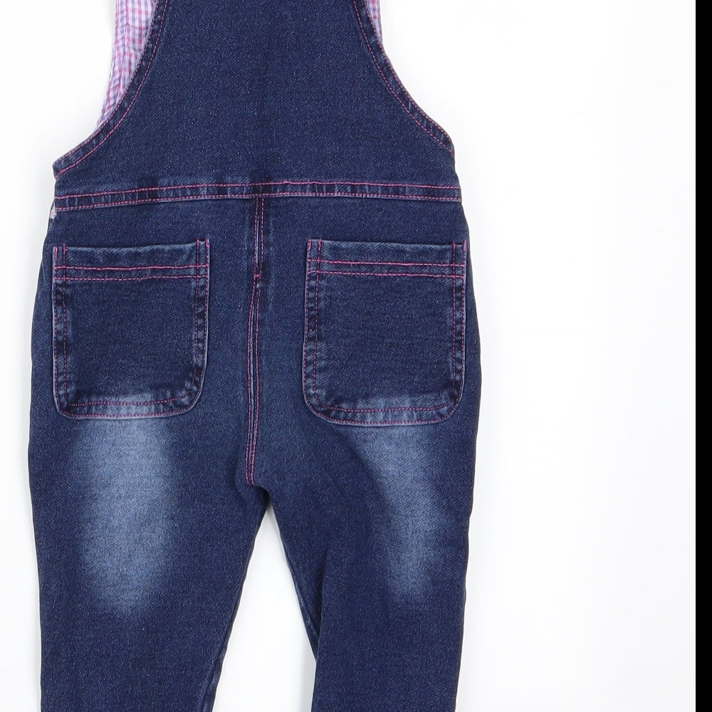 Kidscoolspace Girls Blue Animal Print Dungaree One-Piece - Rabbit Logo