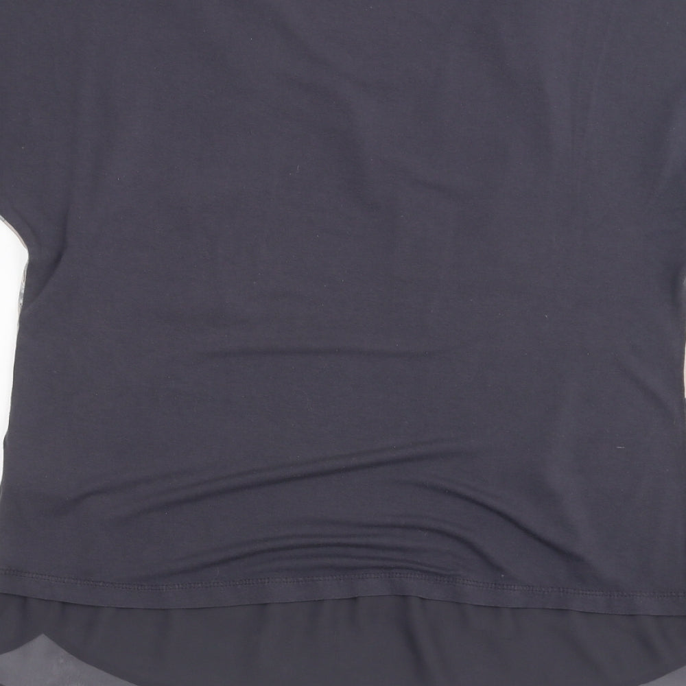 Brand and care label for Papaya women’s blue floral basic t-shirt, size UK 10
