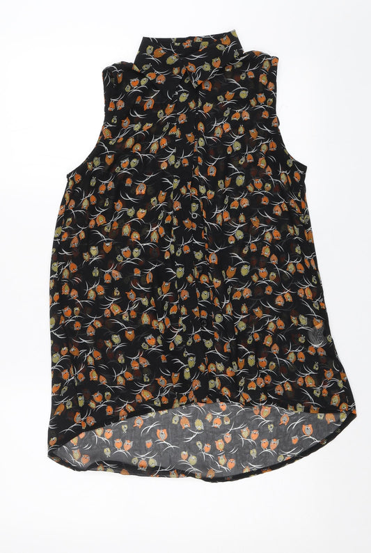 AX Paris Womens Black Basic Blouse Size 8 - Owls